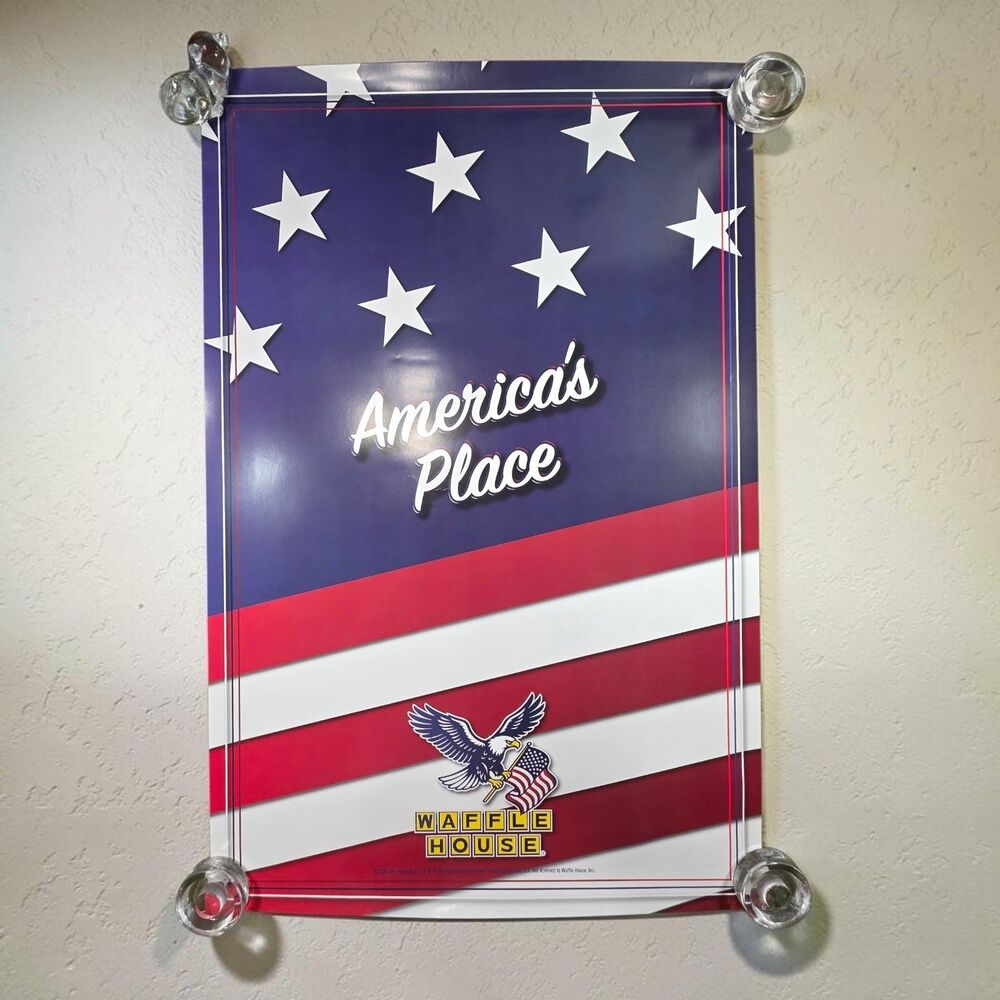 Waffle House America's Place Patriotic Rare Poster Eagle Flag Logo 23x35in 250th